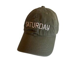 Green‎ Cotton Baseball Cap "Saturday" Embroidered Text Adjustable Strapback